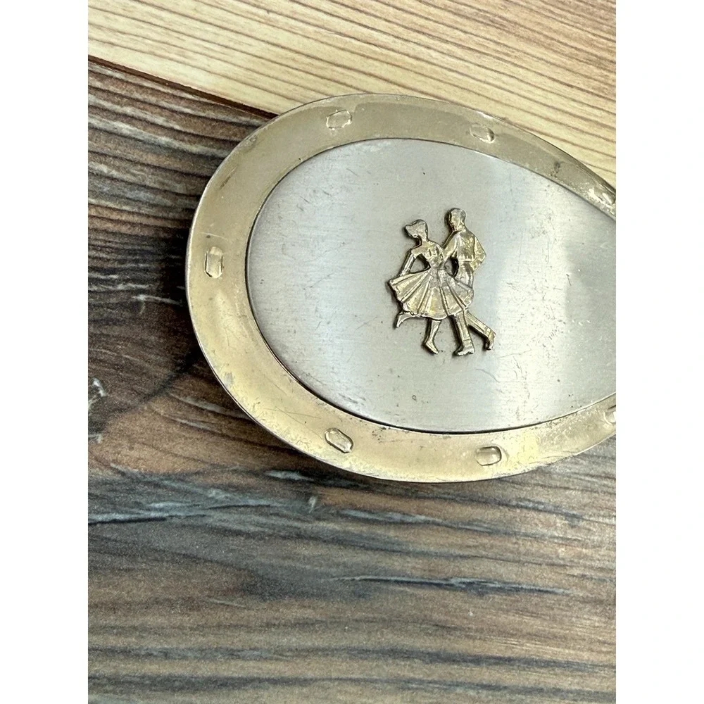Vintage Horse Shoe Shaped Square Dancing Belt Buckle Nickel Silver